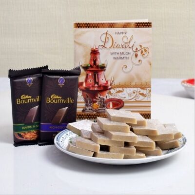 Bournville Bars And Kaju Katli With Diwali Card
