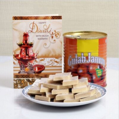 Diwali Card With Gulab Jamun And Kaju Katli