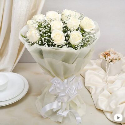 Peaceful White Roses Bouquet