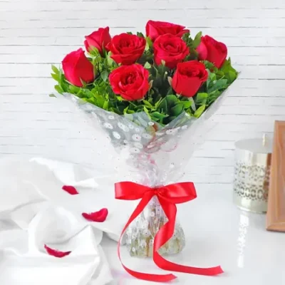 Scarlet Embrace – 8 Red Roses Bouquet